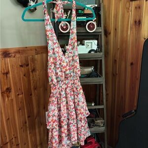 Floral Halter Tiered Summer Dress - Pink Multicolor